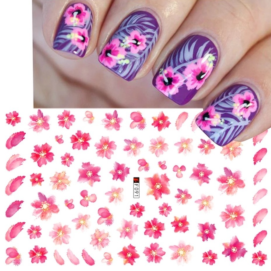 Japanese Style Red Pink Flowers 3D Nail Stickers Peach blossom Designs Manicure Gel Polish Decoration Dried Floral Sticker Decal