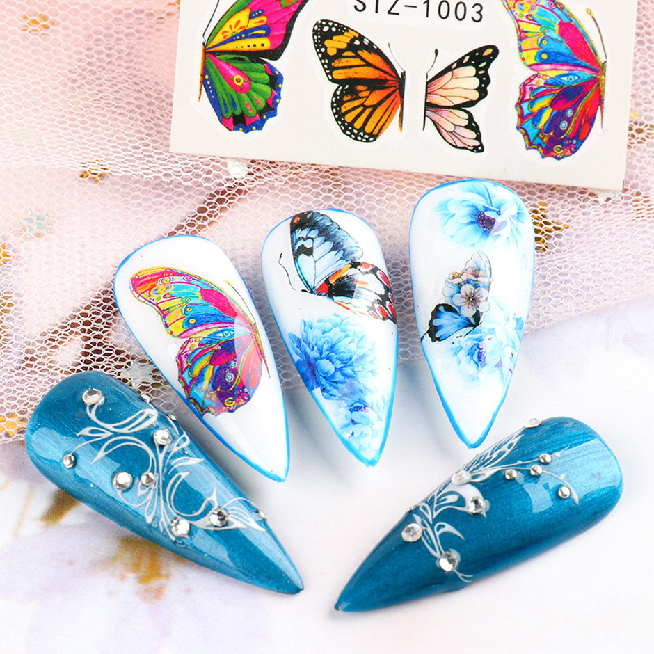 1pc nail stickers whole Pink Blue Butterfly Designs Spring Flowers Water Nail Stickers DIY Tattoo Manicure Nail Arts