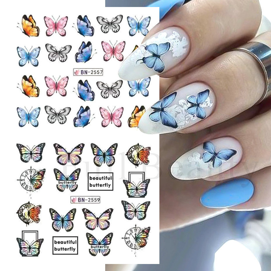 12 Designs/Sheet Cactus Spring summer Butterfly Flowers Big Sheet Water Transfer Slider Nail Sticker Decal Manicure Nail Arts