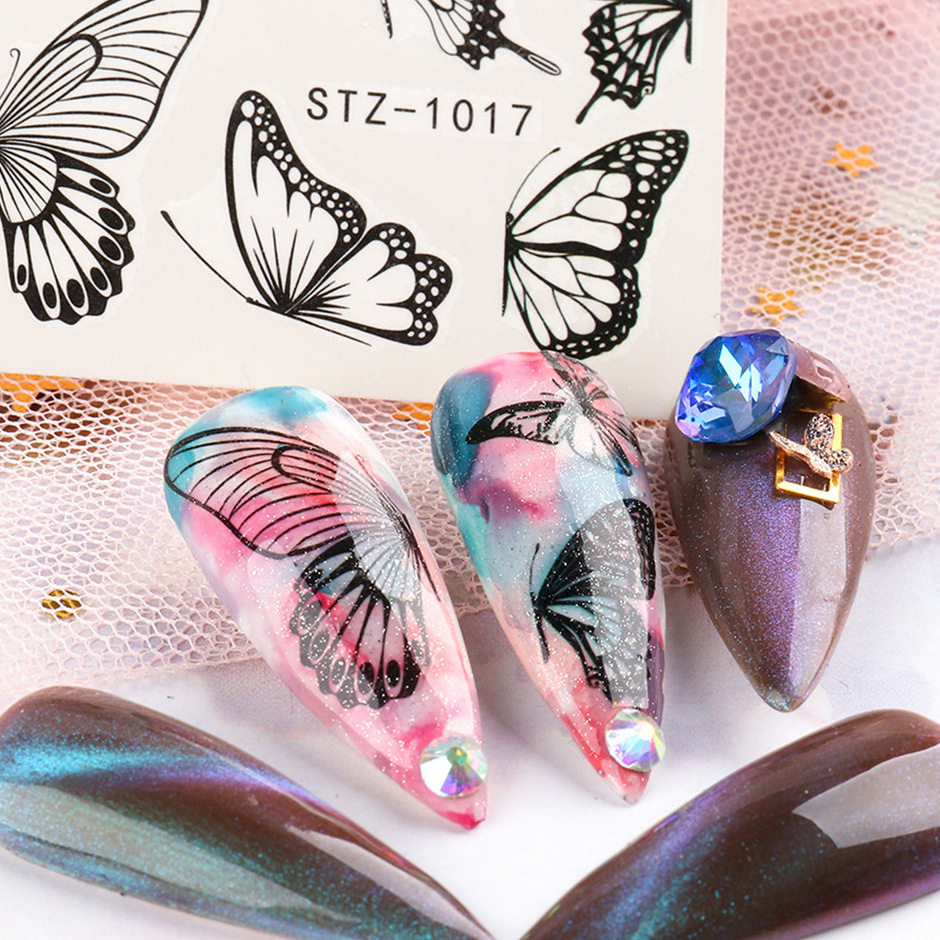 1pc nail stickers whole Pink Blue Butterfly Designs Spring Flowers Water Nail Stickers DIY Tattoo Manicure Nail Arts