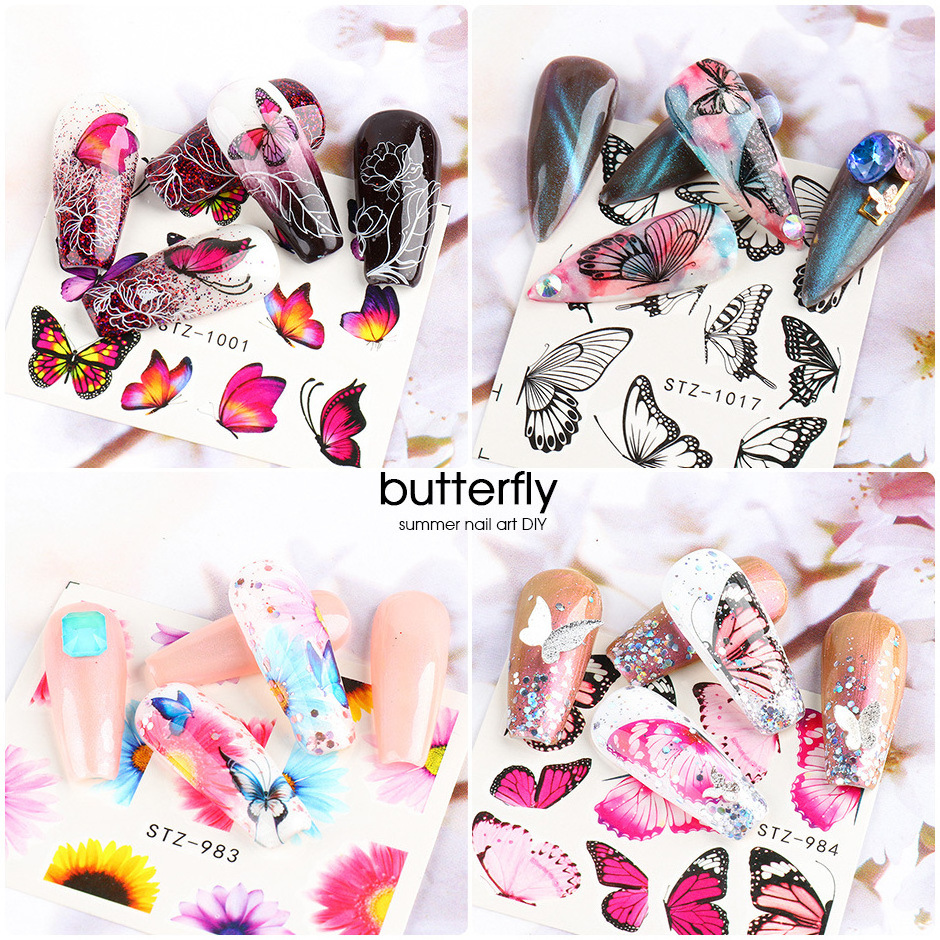 1pc nail stickers whole Pink Blue Butterfly Designs Spring Flowers Water Nail Stickers DIY Tattoo Manicure Nail Arts