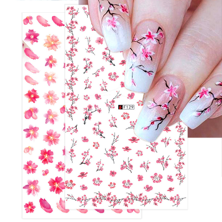 Japanese Style Red Pink Flowers 3D Nail Stickers Peach blossom Designs Manicure Gel Polish Decoration Dried Floral Sticker Decal