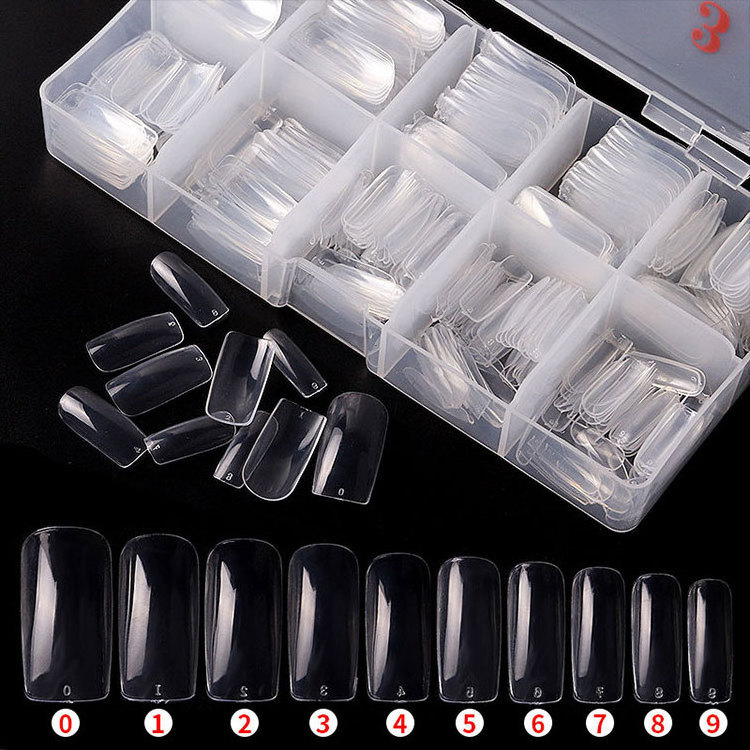 Professional 500pcs/Box 500pcs/Box Artificial Nail Tips Full Cover Nails Tips Acrylic Transparent Nail Capsules French Manicure