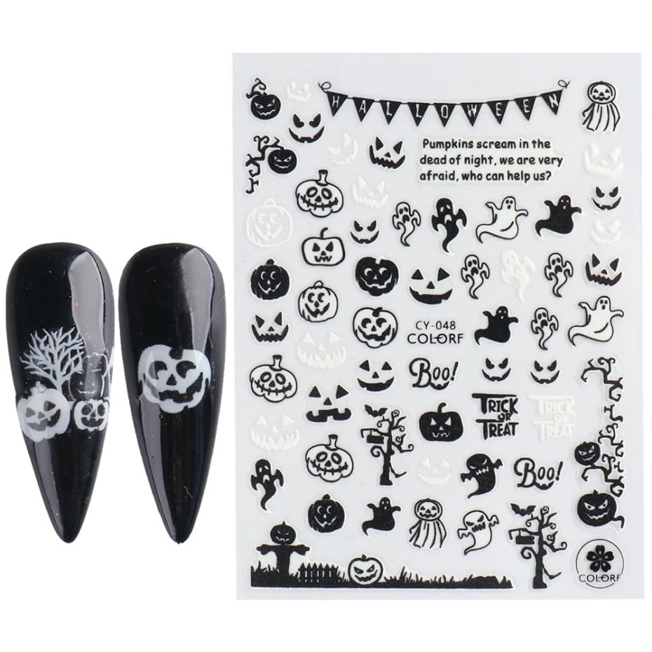 2023 Halloween Nail Stickers Funny Skulls Ghost Little Monster 3D Luminous Halloween Nail Art Sticker Decals