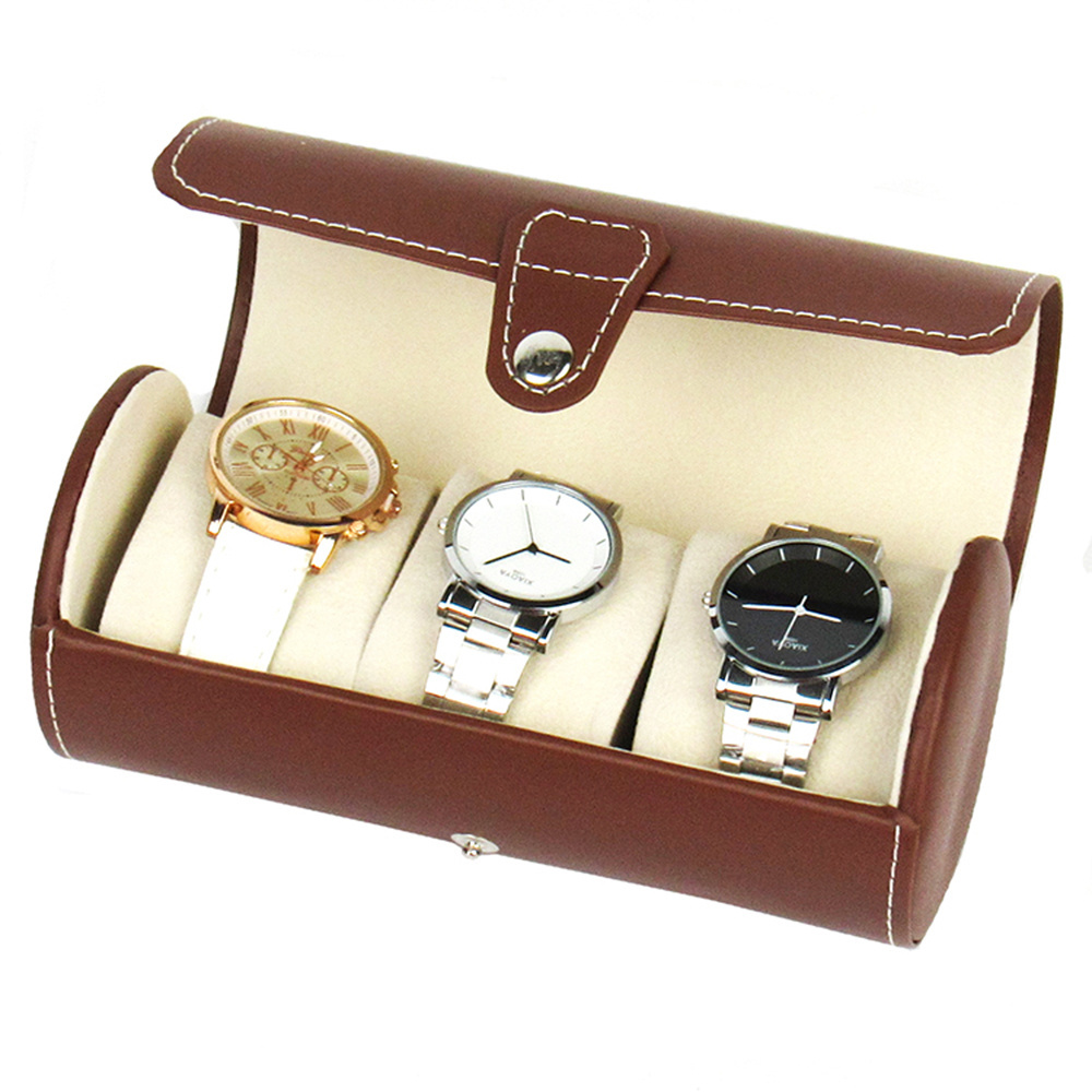 Factory Handmade high quality 3 Grids pu  Leather Luxury Watch  storage case Man and Woman Roll Watch Box