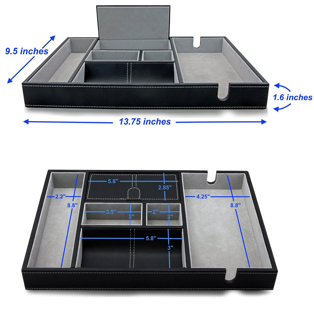 PU leather desk office organizer Valet Tray with Large Smartphone Charging Station