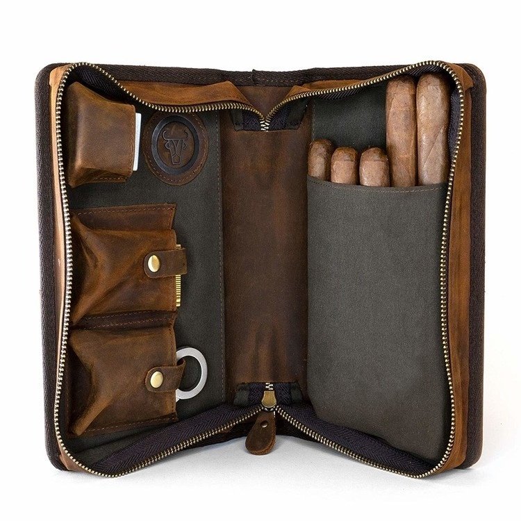 Genuine Leather Portable Travel Cigar Case for capacity 8-10 Cigars