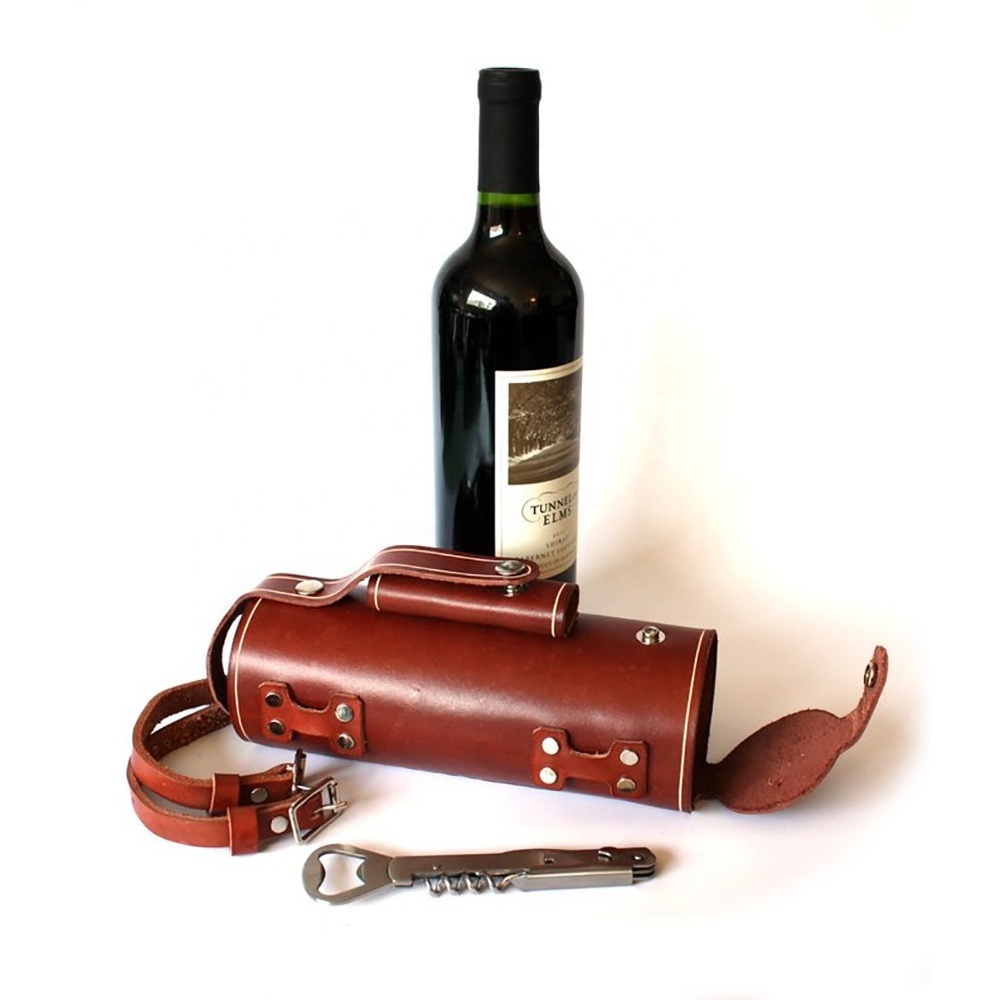 Wholesale Hand Made  Portable Bicycle Leather Wine Bottle Holder  - Bike Wine Rack