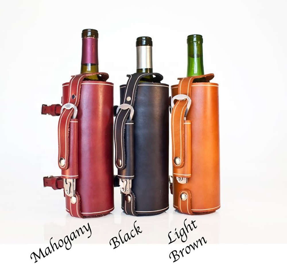 Wholesale Hand Made  Portable Bicycle Leather Wine Bottle Holder  - Bike Wine Rack