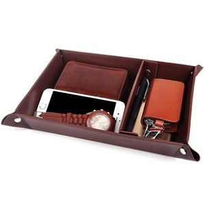 Custom Leather Valet Tray Coin Jewelry Key Storage Catchall Set brown