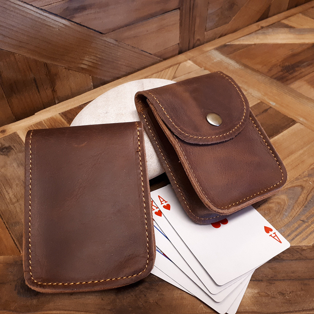 Factory Custom Real Leather Playing Card Travel Case  Sleeve  poker gifts Poker Player Gifts