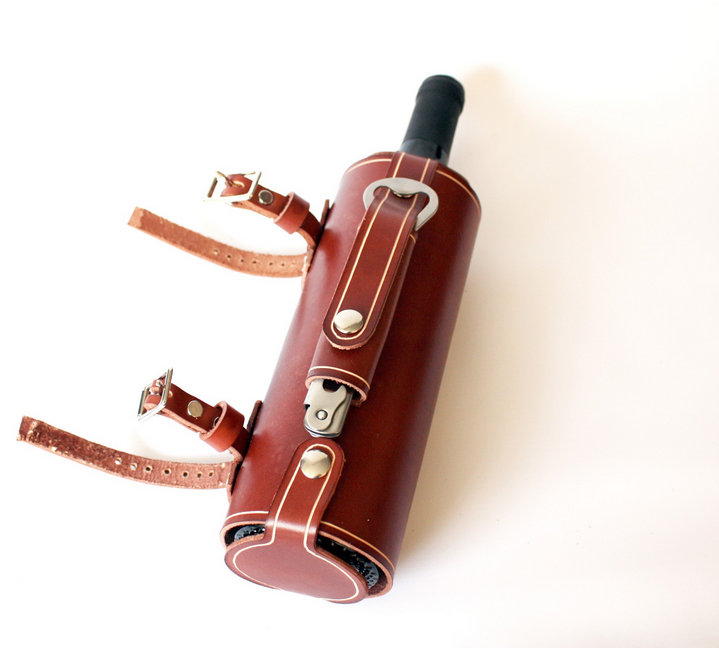 Wholesale Hand Made  Portable Bicycle Leather Wine Bottle Holder  - Bike Wine Rack