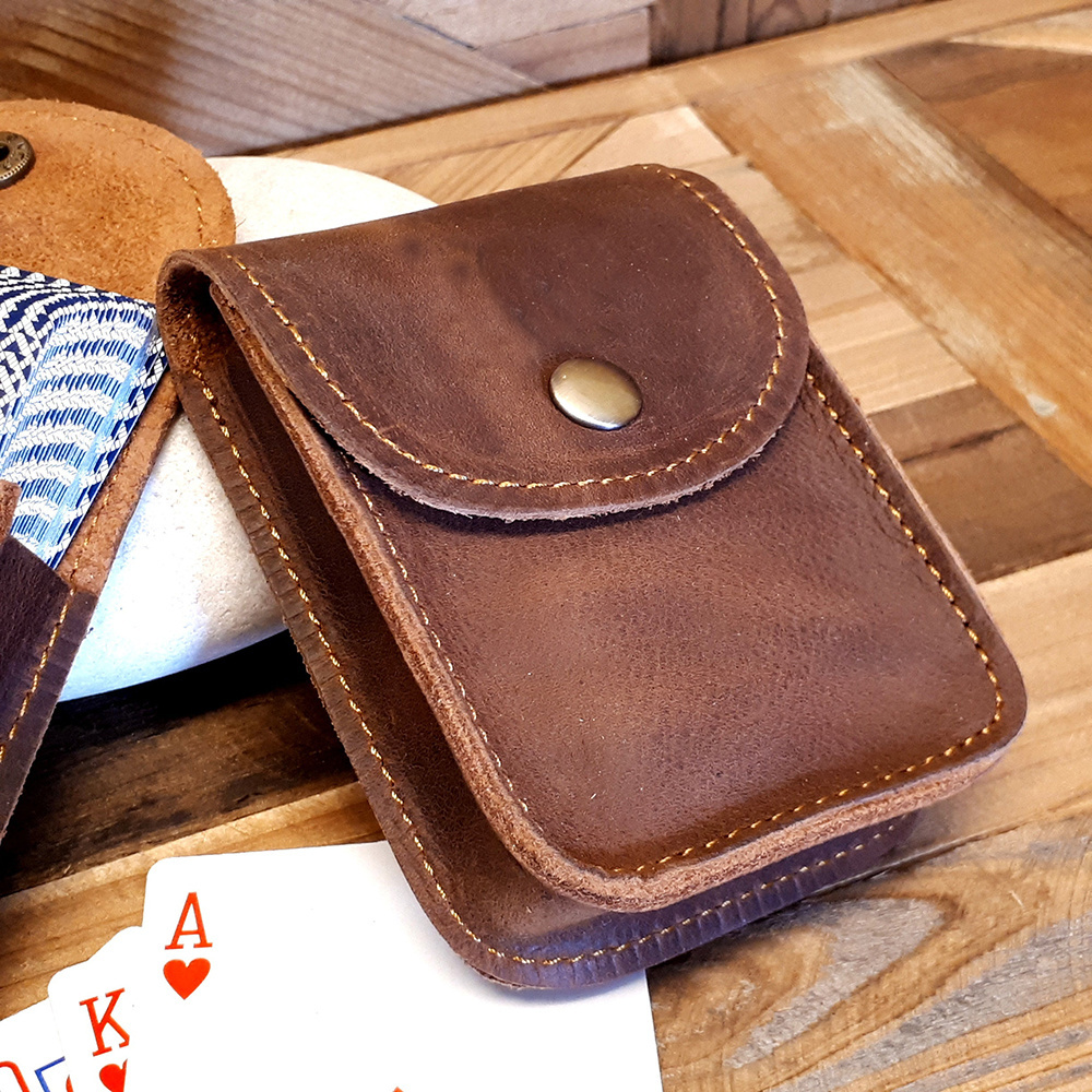 Factory Custom Real Leather Playing Card Travel Case  Sleeve  poker gifts Poker Player Gifts