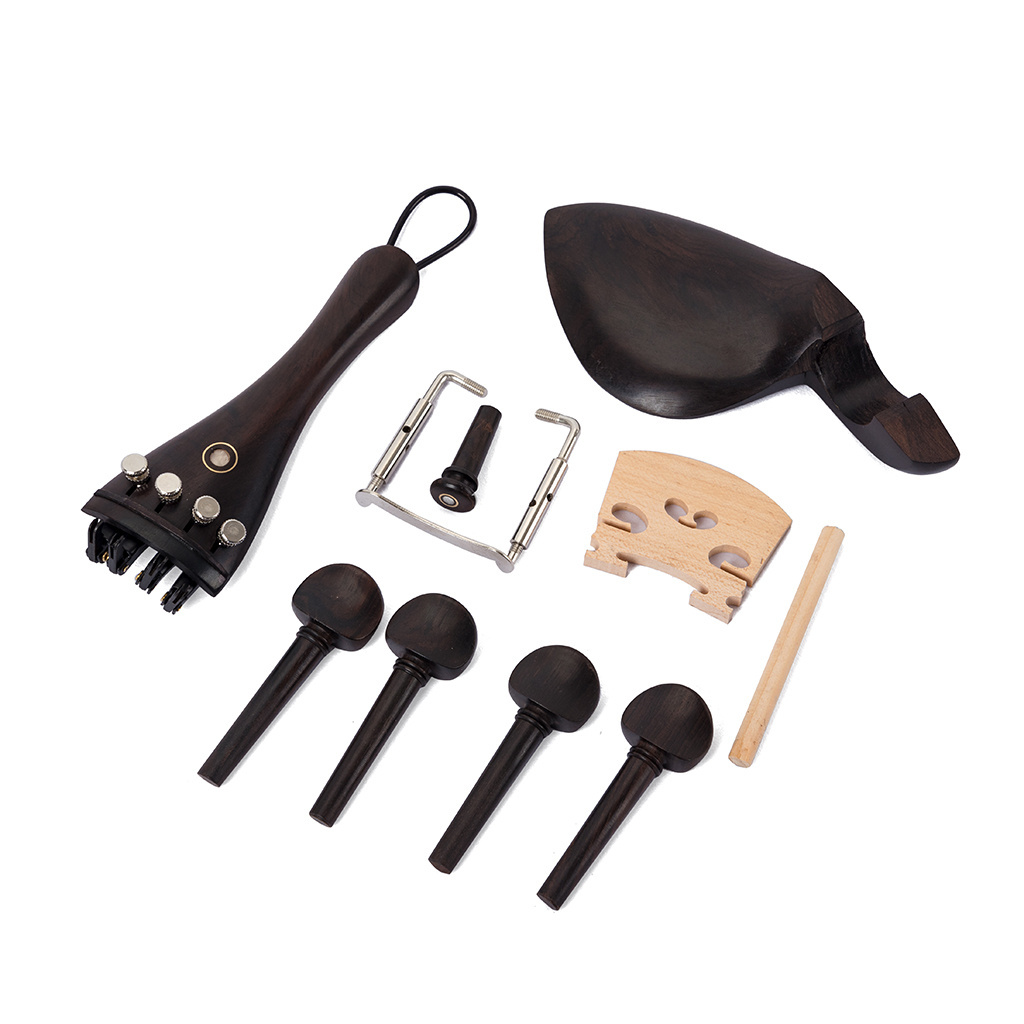 4/3 4/4 Violin Accessories Violin Tailpiece Bridge Fine Tuners Ebony Wood String and Chin Rest