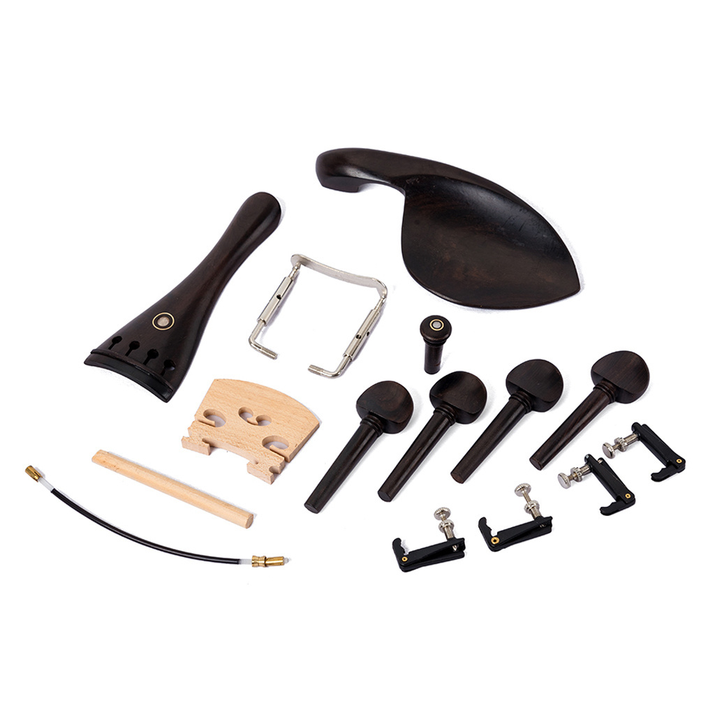 4/3 4/4 Violin Accessories Violin Tailpiece Bridge Fine Tuners Ebony Wood String and Chin Rest