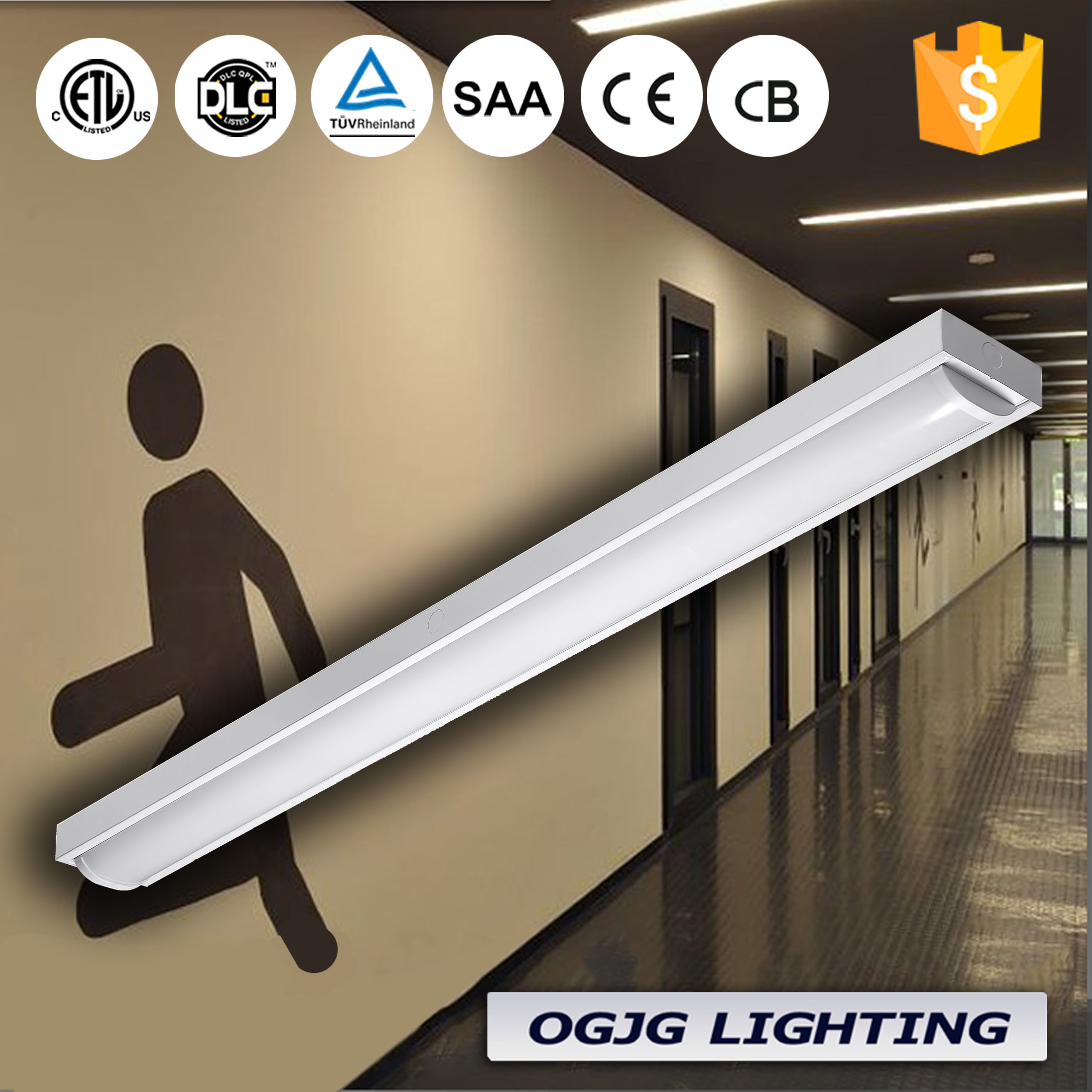 ETL DLC ROHS SAA aisle steel housing 2ft 4ft 5ft batten lighting fixture Balcony 20w 40w 60w led motion sensor ceiling lights