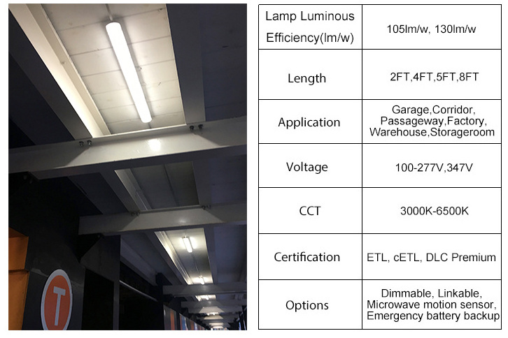 High efficiency garage motion sensor wall mounted IP66 vapor tight light basement dimming driver led tri proof light