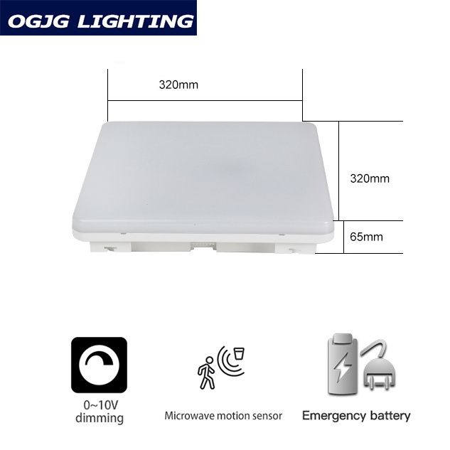 OGJG 20W 30W 40W Ultra Slim Square Flat LED Ceiling Lights with motion sensor