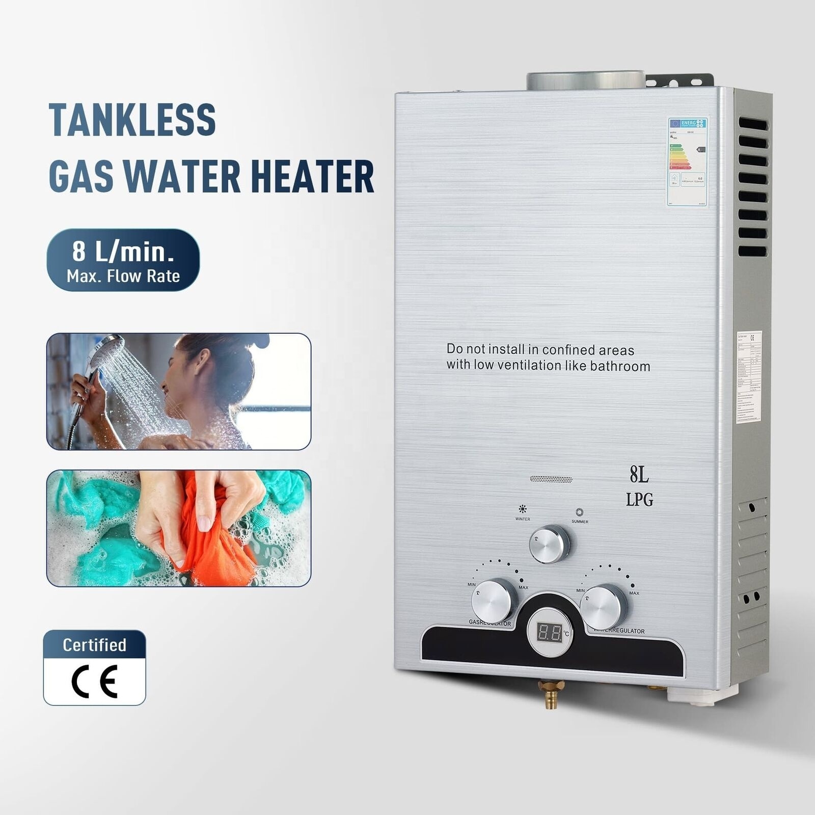 Outdoor Heating Boiler Gas Camping Geyser Intelligent Tankless Gas Water Heater Outdoor Heating Boiler