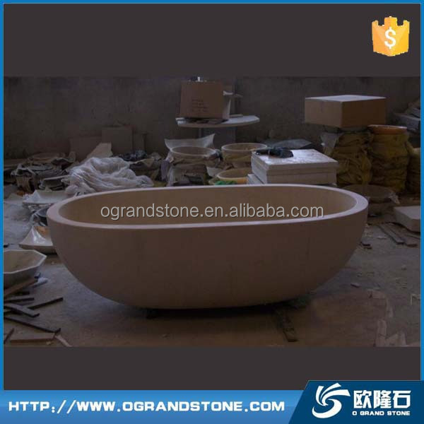 Bathroom Curve natural stone bath tubs Beige Cream marble bathtubs