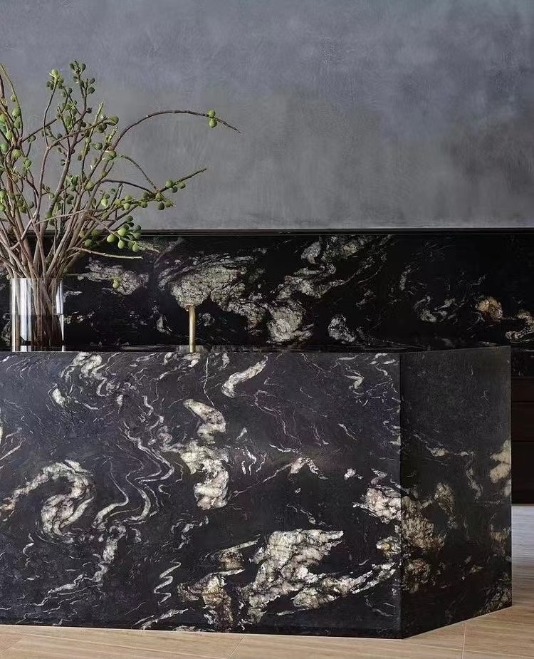 Brazilian black TITANIUM cosmic black granite slab