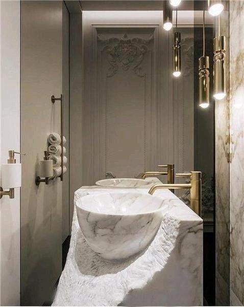 White Italian marble stone bathroom pedestal sinks with top