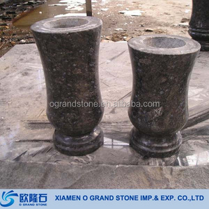 Customized Hand carved Butterfly Blue Granite Flower Vases For Tombstones wholesale