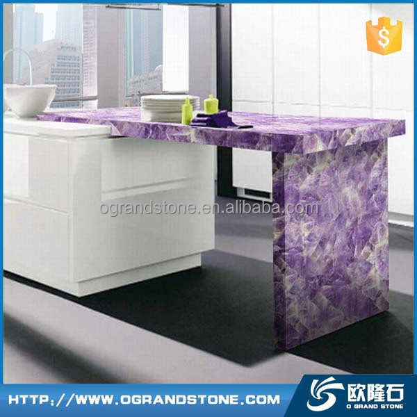 Cheap kitchen translucent amethyst countertop, semi precious stone precut purple countertop