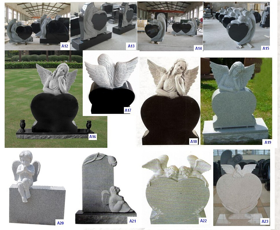 Black Modern Grave Stone Angel Headstones with heart For cemetery