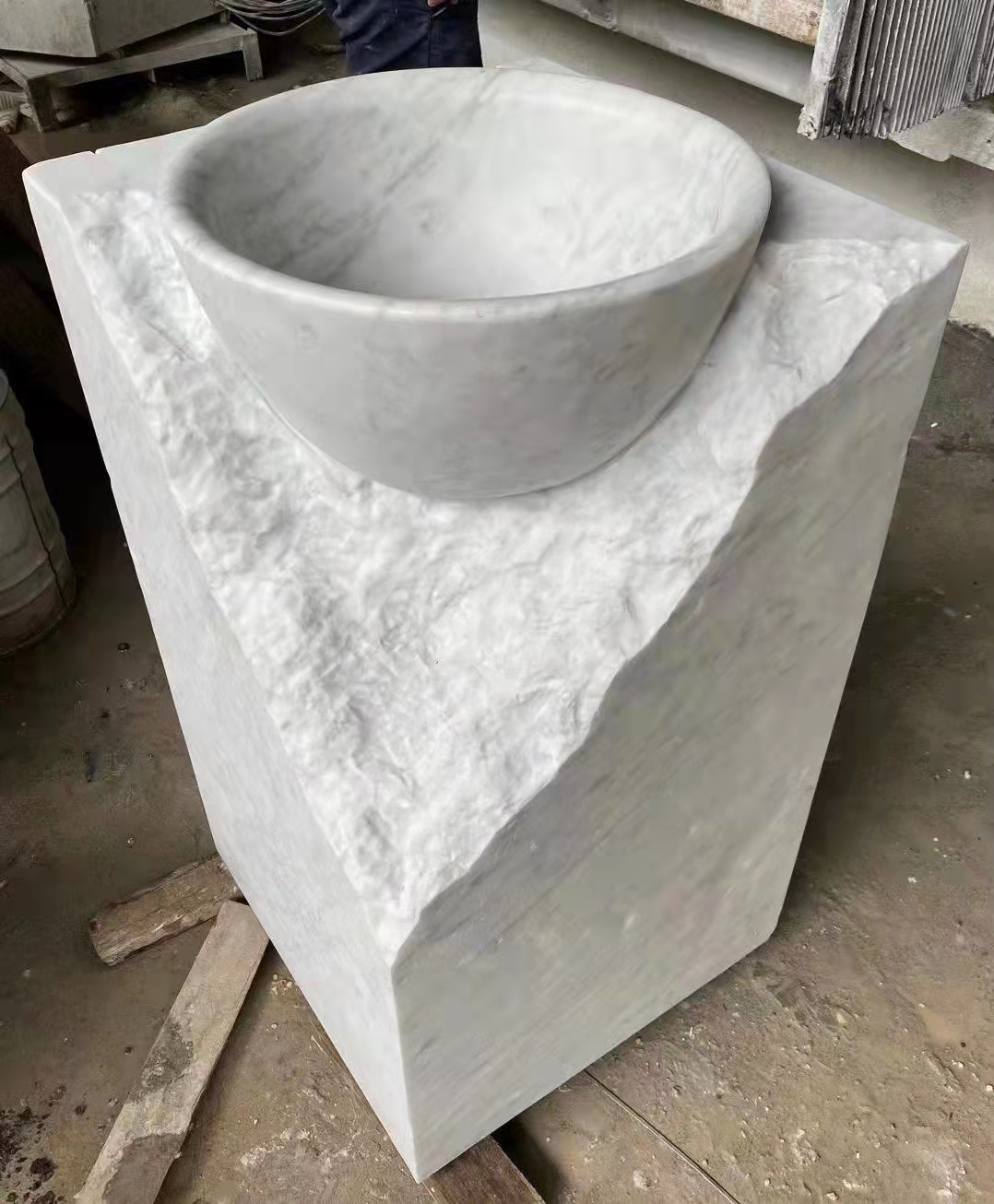 White Italian marble stone bathroom pedestal sinks with top