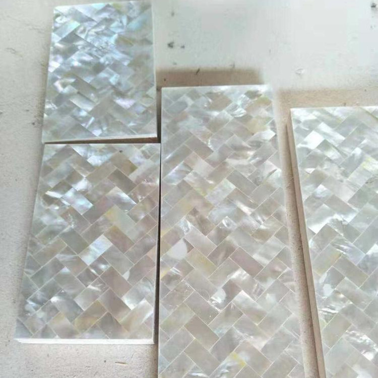 Herringbone Pure white mother of pearl shell mosaic tile border skirt