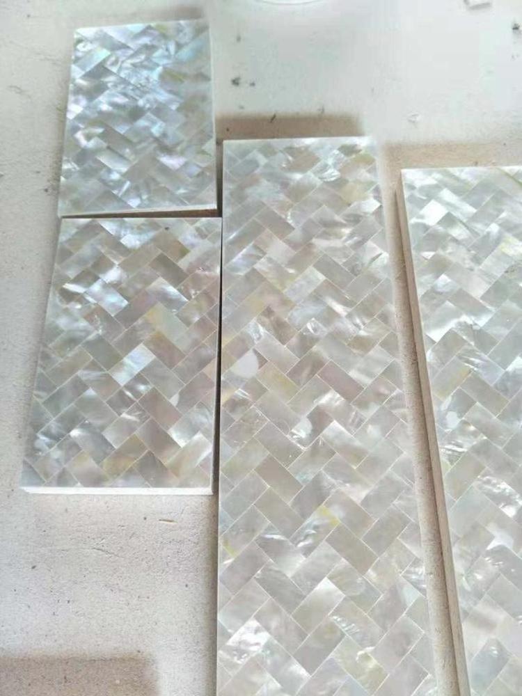 Herringbone Pure white mother of pearl shell mosaic tile border skirt