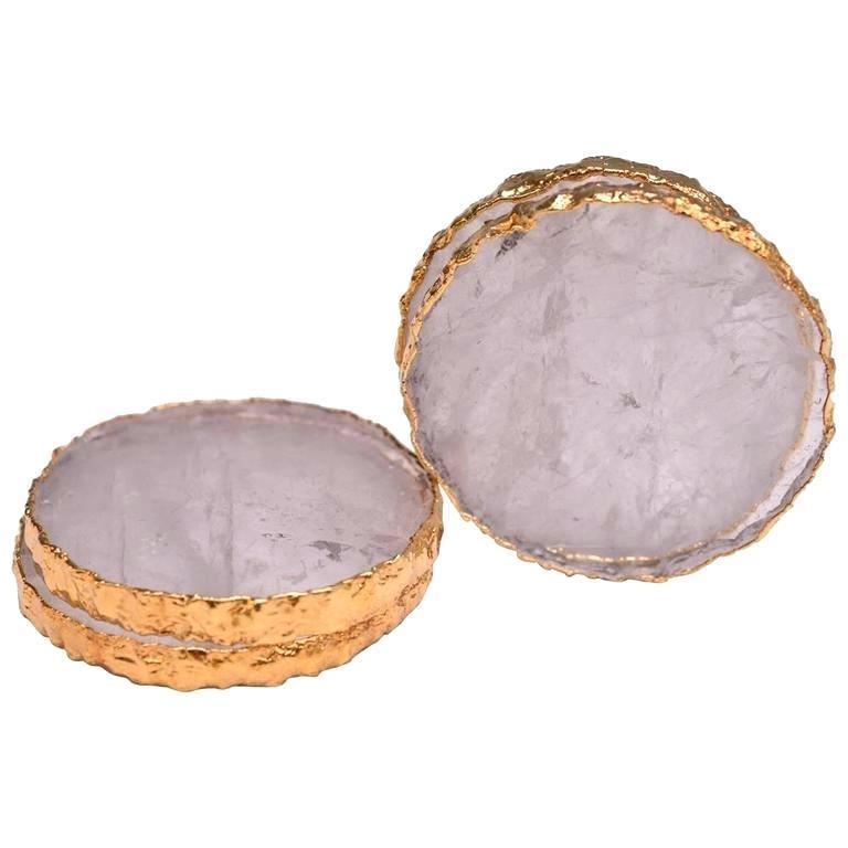 Beautiful Elegant Round Gold Edge plate White quartz Crystal coasters