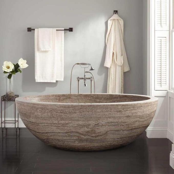 Bathroom Curve natural stone bath tubs Beige Cream marble bathtubs