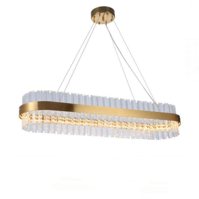 Modern Clear Crystal Gold Bronze Plated Rectangle Ceiling Lighting Stainless Steel Chandelier for Restaurant