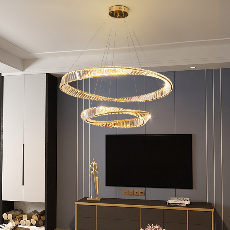 Contemporary Hanging Ceiling Globe Ring Luxury Nordic Round Crystal Modern Lamp Chandelier Led Circle Pendant Light