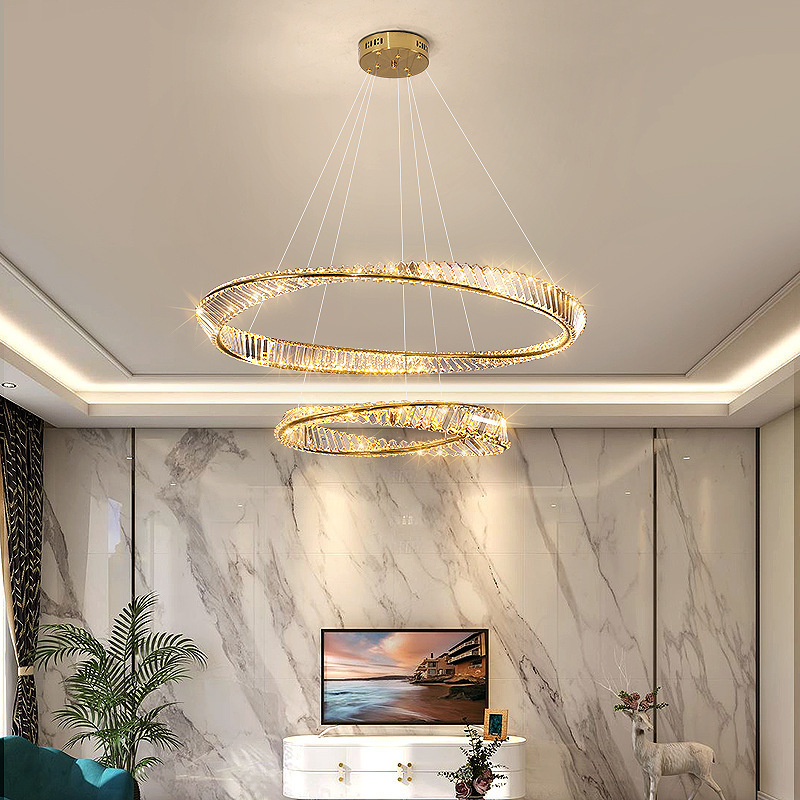 Contemporary Hanging Ceiling Globe Ring Luxury Nordic Round Crystal Modern Lamp Chandelier Led Circle Pendant Light