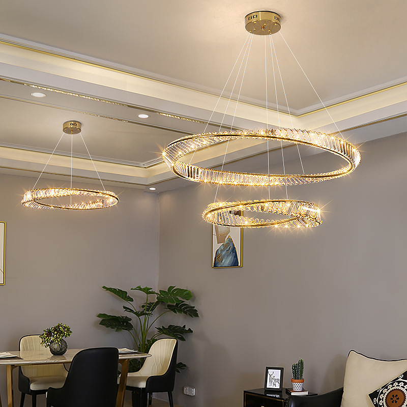 Contemporary Hanging Ceiling Globe Ring Luxury Nordic Round Crystal Modern Lamp Chandelier Led Circle Pendant Light