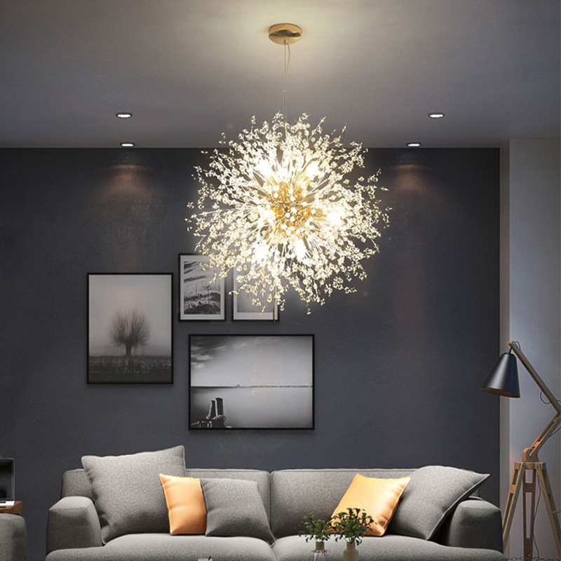 Modern Luxury Dandelion Crystal Chandelier Home Decorating Pendant Light Round Design Lighting Living Room Nordic Chandelier G9