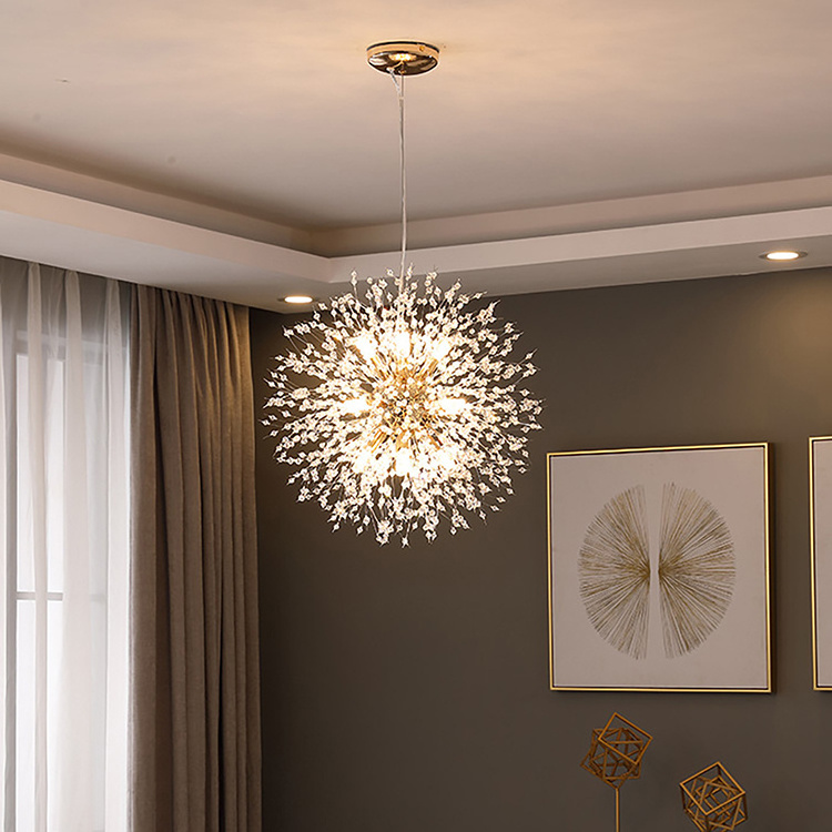 Modern Luxury Dandelion Crystal Chandelier Home Decorating Pendant Light Round Design Lighting Living Room Nordic Chandelier G9