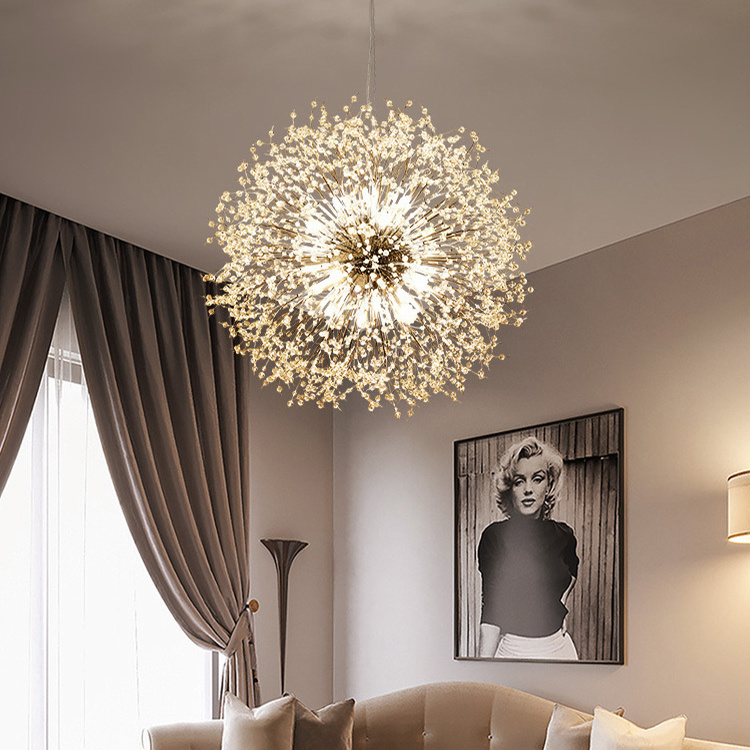 Modern Luxury Dandelion Crystal Chandelier Home Decorating Pendant Light Round Design Lighting Living Room Nordic Chandelier G9