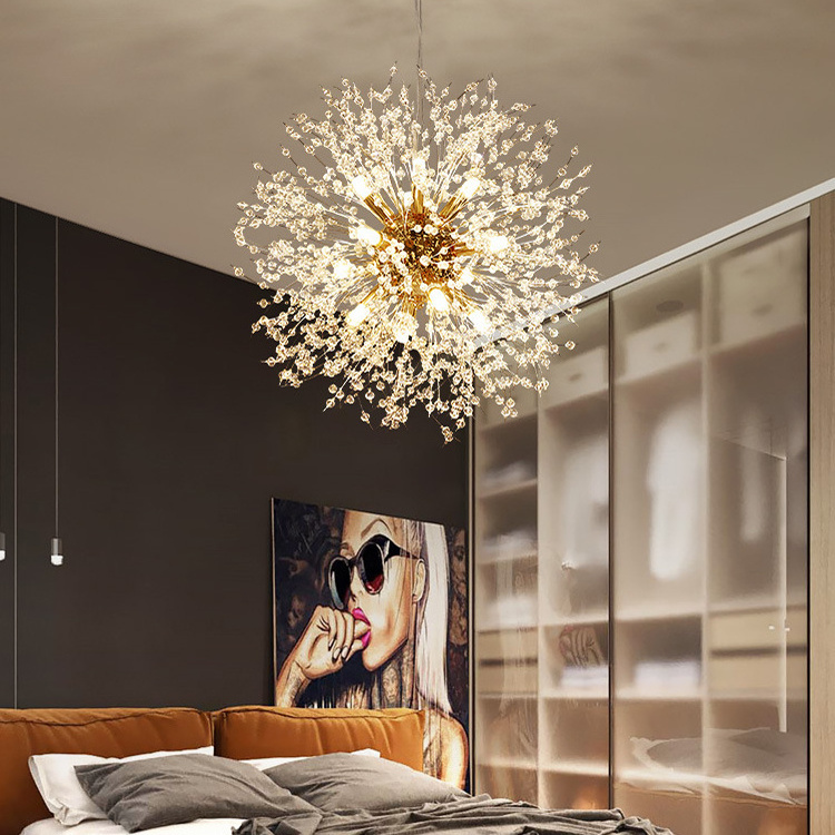 Modern Luxury Dandelion Crystal Chandelier Home Decorating Pendant Light Round Design Lighting Living Room Nordic Chandelier G9