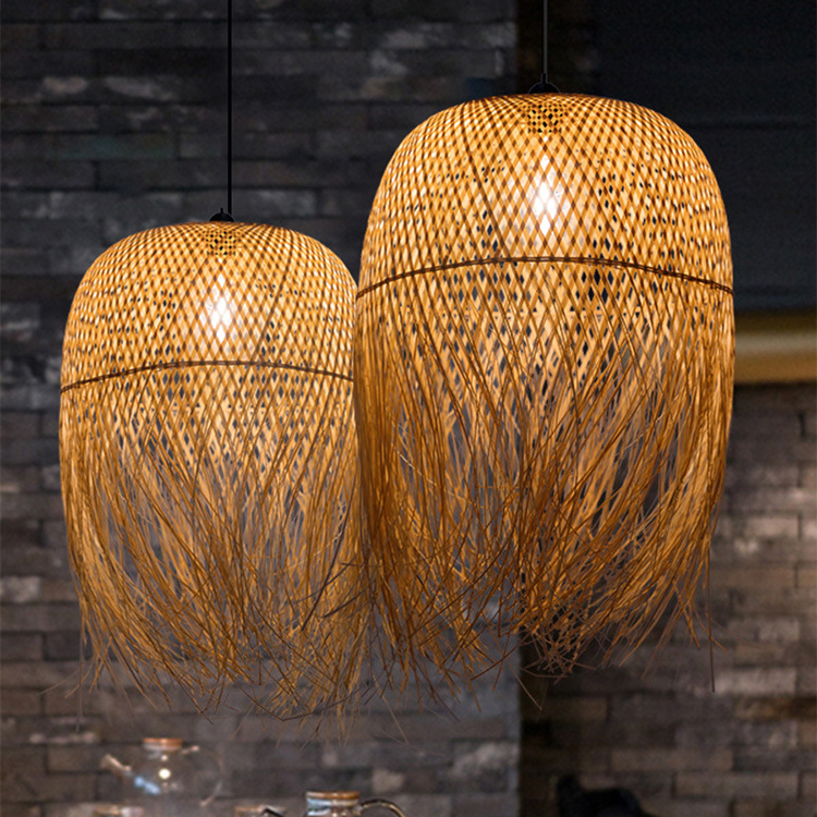 European American Indoor Pendant Lamp Rattan Lights Wood Hanging Lighting for Dining Room Living Room