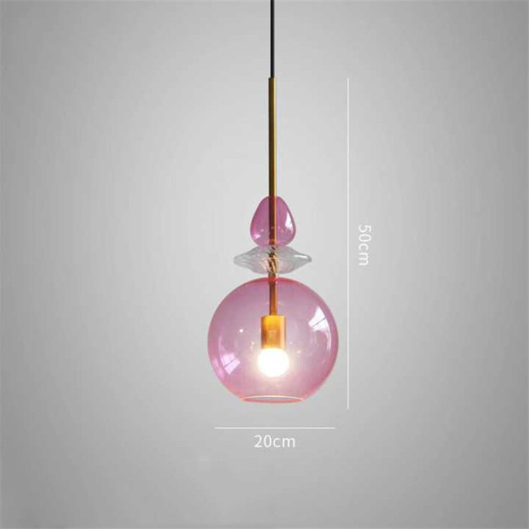 Modern Good Sale Indoor Single Pendant Lamp Pink Clear Glass Hanging Lighting Fixture for Club