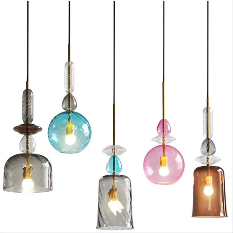 Modern Good Sale Indoor Single Pendant Lamp Pink Clear Glass Hanging Lighting Fixture for Club