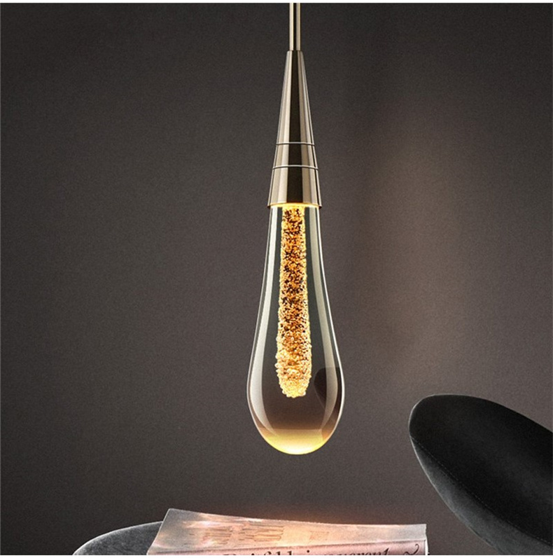 Postmodern Minimalist Clear Crystal Rod Luxury Water Drop Glass LED Decorative Chandelier