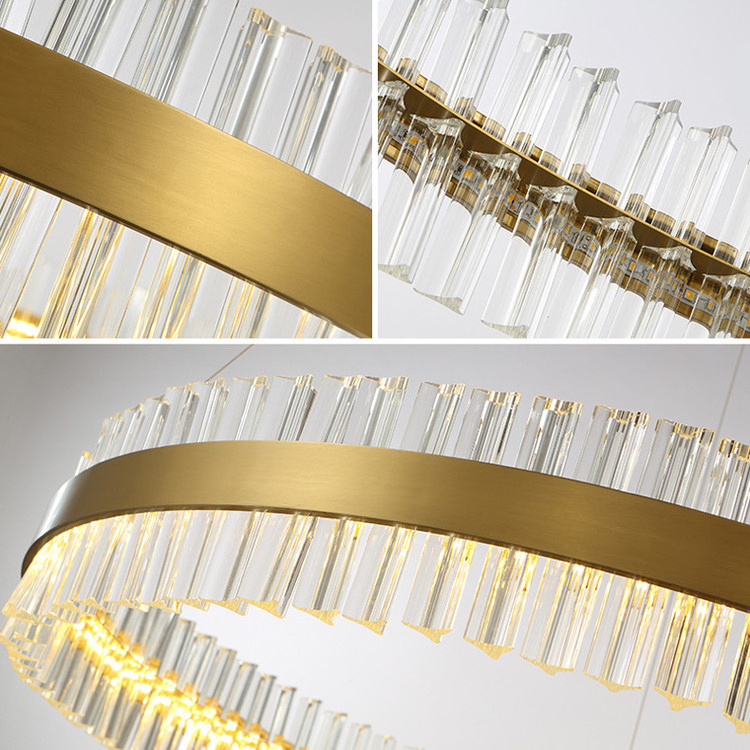 Modern Clear Crystal Gold Bronze Plated Rectangle Ceiling Lighting Stainless Steel Chandelier for Restaurant