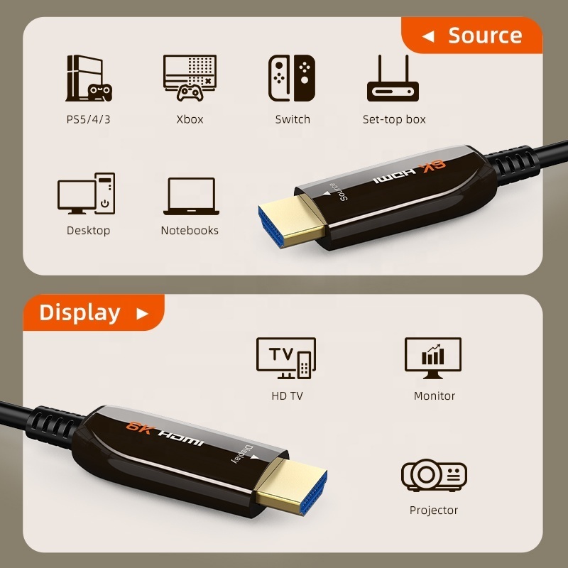 High Speed Bulk Fiber Optic HDMI 2.1 Cable Ultra HD 8K 60Hz 4K 144Hz Customized Mobile Video HDMI Cable For Phone TV Computer PC