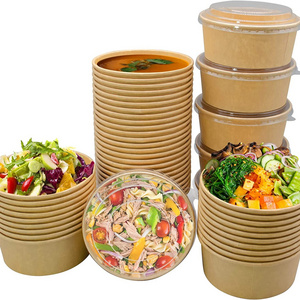 Custom Printed Disposable Kraft Paper Lunch Bowls Soup and Salad Bowls Eco-Friendly Paper Plates & Bowls