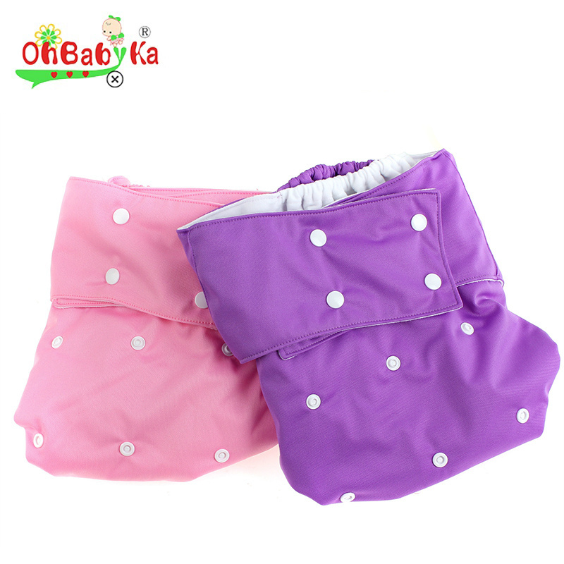 Ohbabyka Adult Pocket Diapers Nappy Cloth Polyester Non Woven Fabric Babies Washable Printed Microfiber Bulk Diapers 200 Pcs